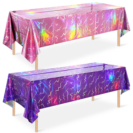 2 Pack Iridescent Pink and Purple Kpop Plastic Tablecloth 54x108 Inch, Holographic Laser Disposable Table Cover, Rectangle Pink and Purple Table Cloth for Kpop Halloween Birthday Party Decorations