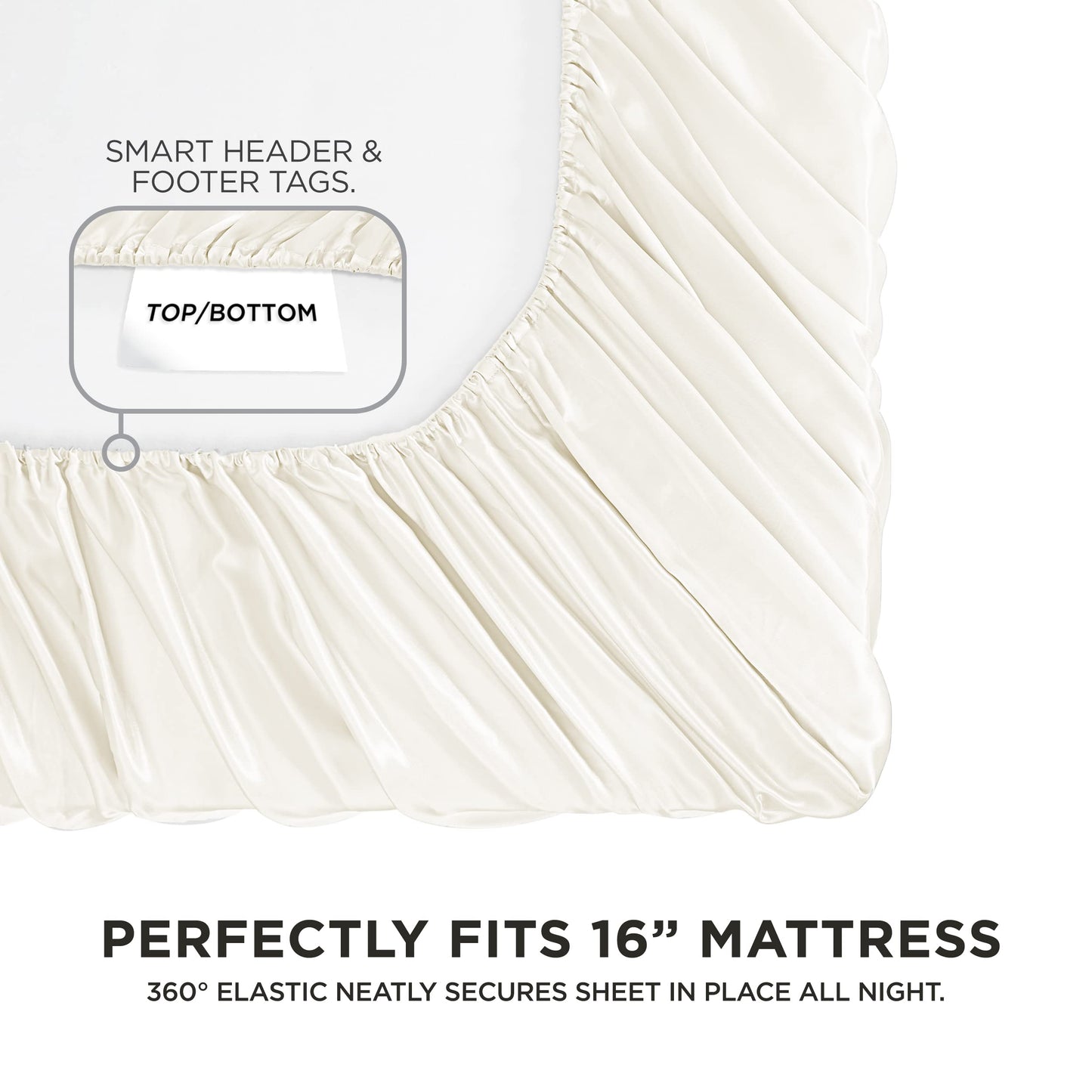 Juicy Couture Full Size Satin Bed Sheet Set, Deep Pocket Silky Full Sheet Set with 1 Fitted Sheet, 1 Flat Sheet and 2 Pillow Case, Wrinkle Resistant and Anti Pilling Bed Sheets - Ivory