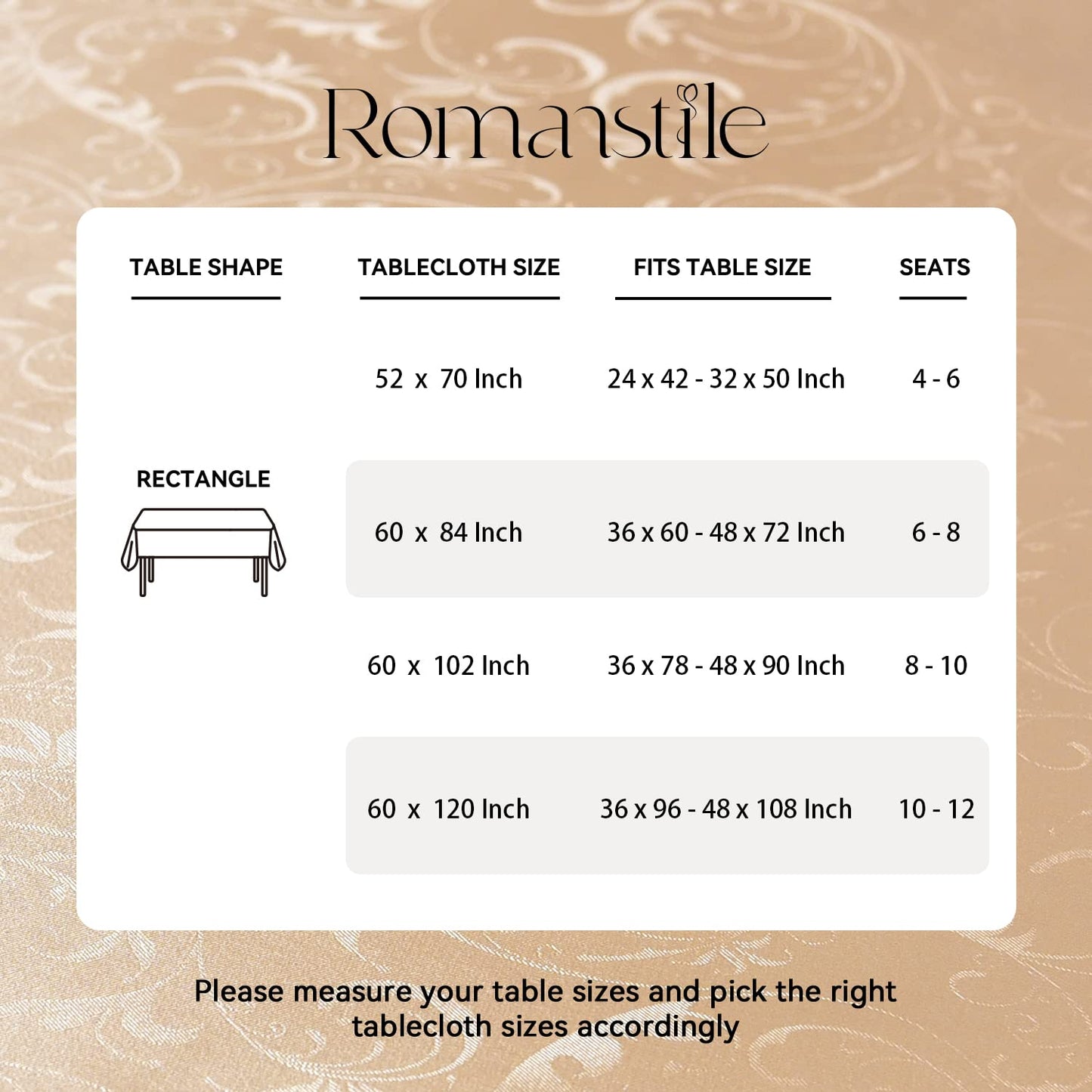 Romanstile Rectangle Vinyl Tablecloth,100% Waterproof Heavy Duty Oil Spill Proof Stain Resistant Plastic PU Table Cover with Flannel Backing for Kitchen, Dining (Flower Champagne, 52 x 70)