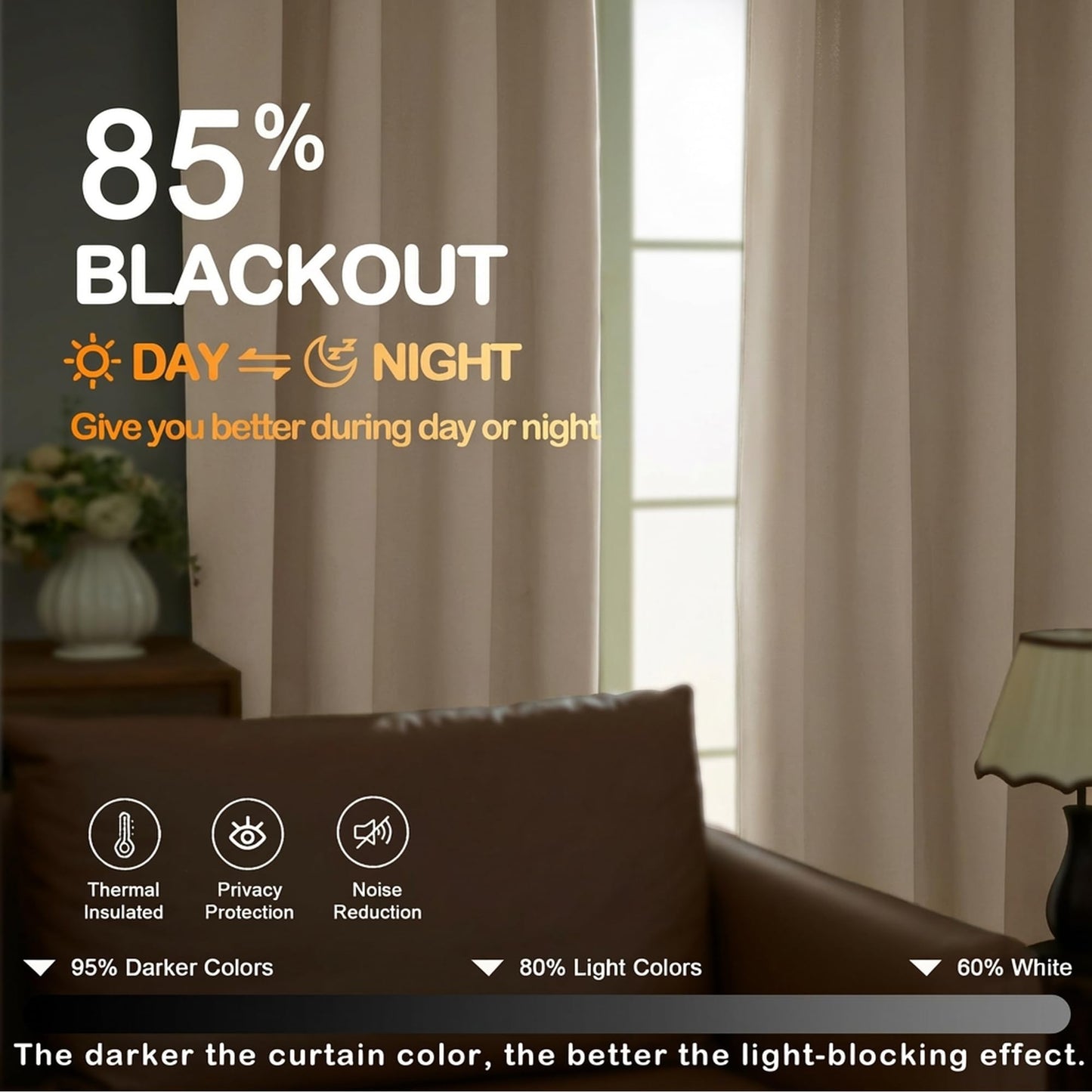 OVZME Blackout Curtains for Bedroom 63 Inch Length 2 Panels, Protect Privacy Thermal Insulated Solid Curtains for Living Room, Rod Pocket Window Treatment Blackout Drapes, 2x40Wx63L, Biscotti Beige