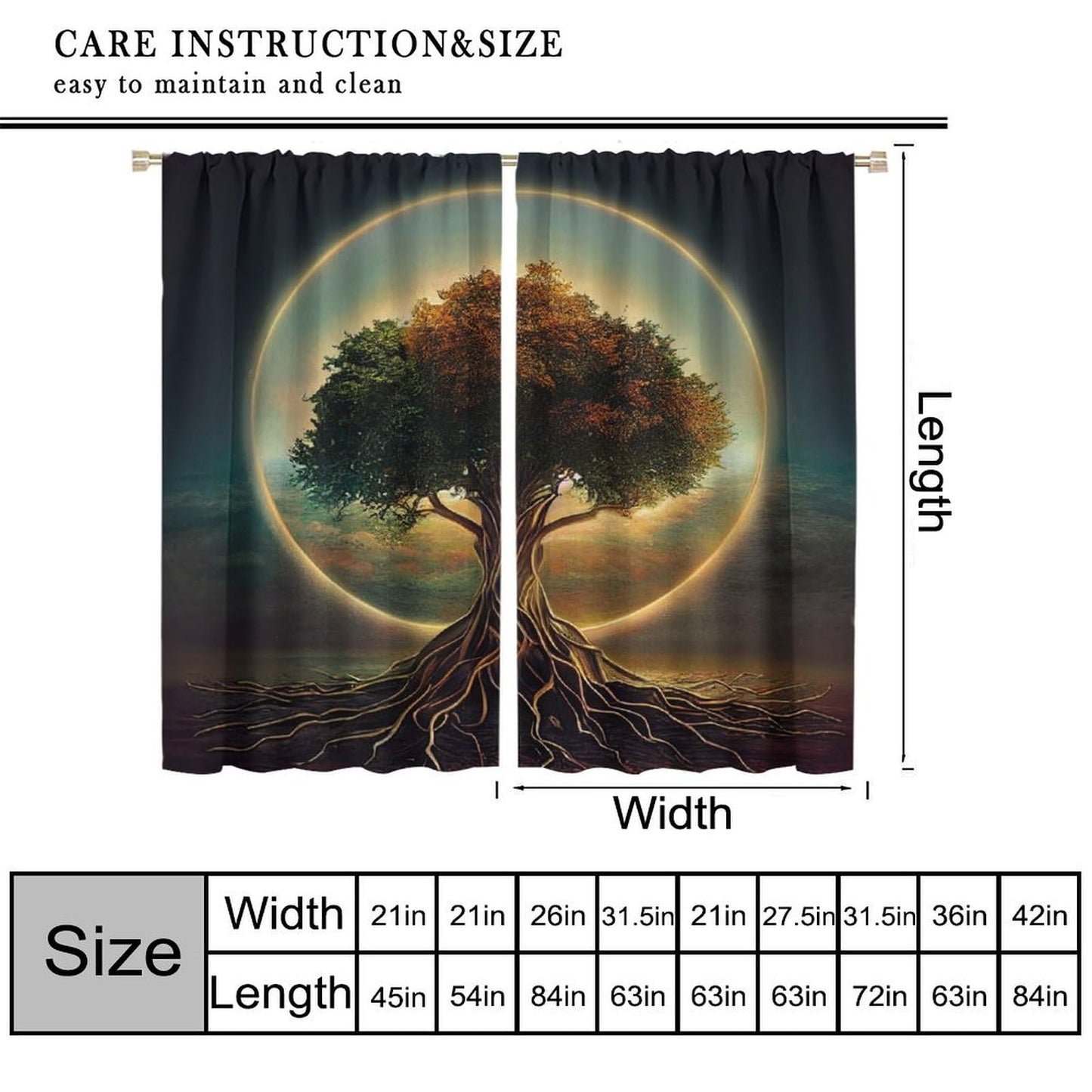 HZOHNAGO Tree of Life Curtains Vibrant Golden Forest Grassland Pattern Print Decor Rod Pocket Window Drapes for Bedroom Living Room 42x45in