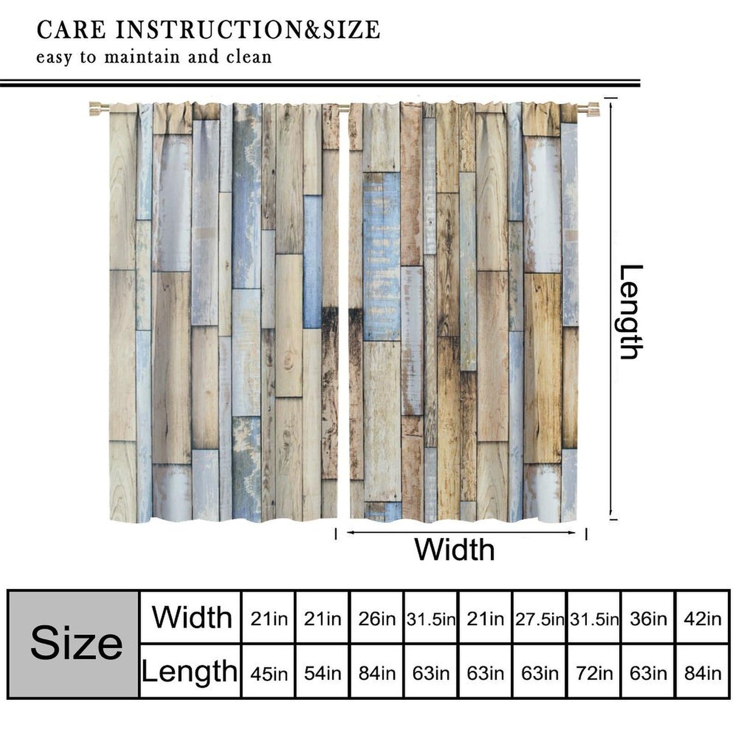 Nanacur Wooden Curtains, Vintage Wood Barn Door Farmhouse Country Rod Pocket Window Treatment for Bedroom Living Room Kitchen Cafe Drapes 41" W X 45" L (No Blackout)