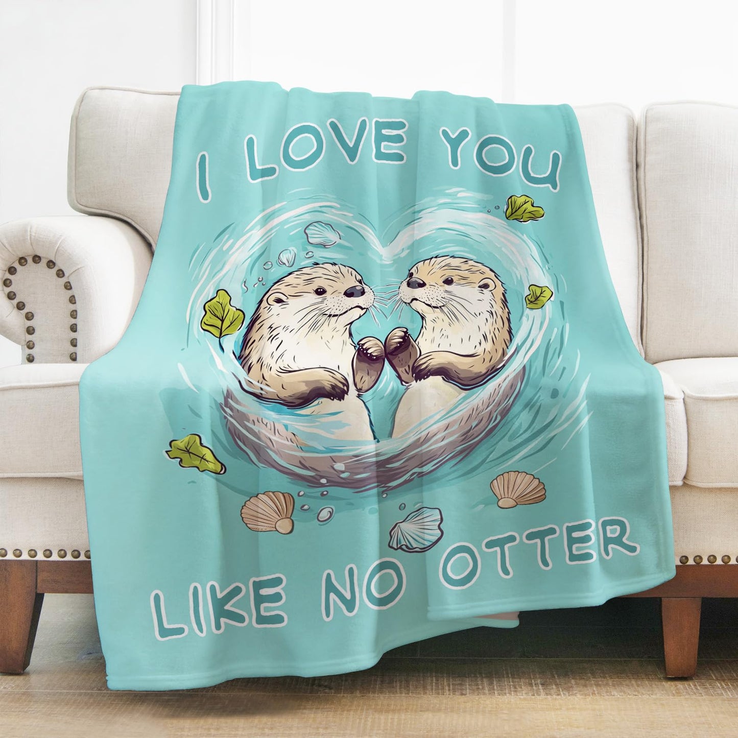 Otter Gifts Throw Blanket Romantic Anniversary Blanket Gifts for Women Men, I Love You Gifts for Her Him, Cozy Flannel Love Sea Otters Blankets 50"x60", Anniversary Wedding Birthday Gifts for Wife