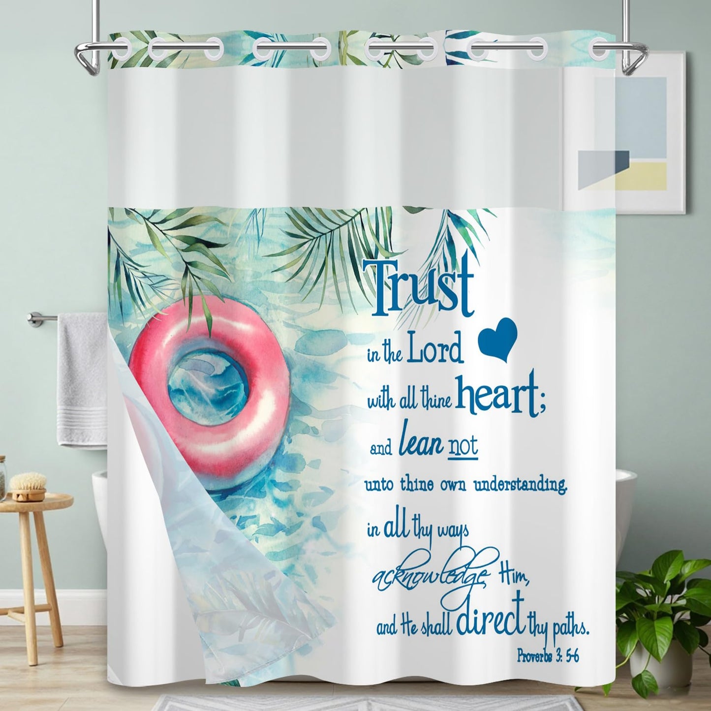 NAEMBCU No Hook Shower Curtain with Liner 71x74 Inch