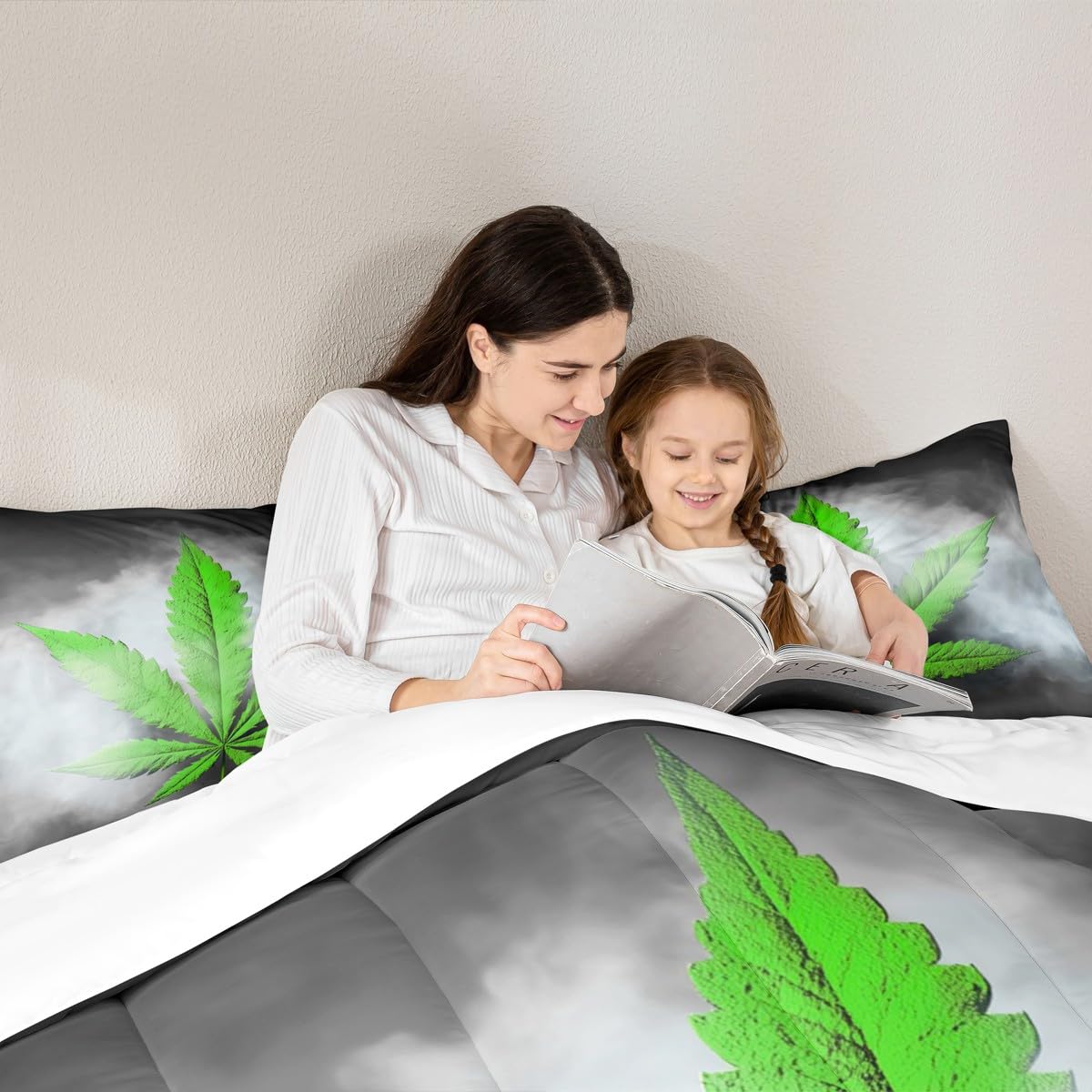 Erosebridal Leaves Comforter King Size, Leaf Bedding Set, Herb Botanical Grunge Duvet Set for Kid Teens Boys Teens, Grey Green
