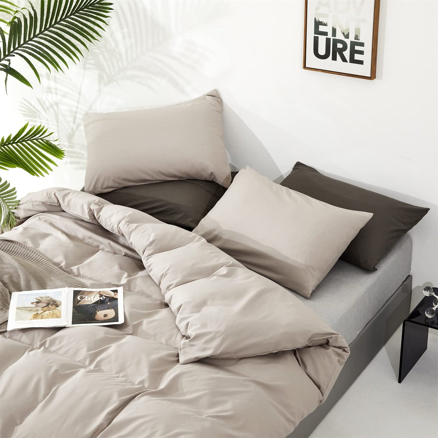 Luxlovery Beige Khaki Comforter Set Queen Beige Bedding Set Oatmeal Blanket Quilts Solid Cream Khaki Taupe 3PCS Queen Comforter Set Women Men