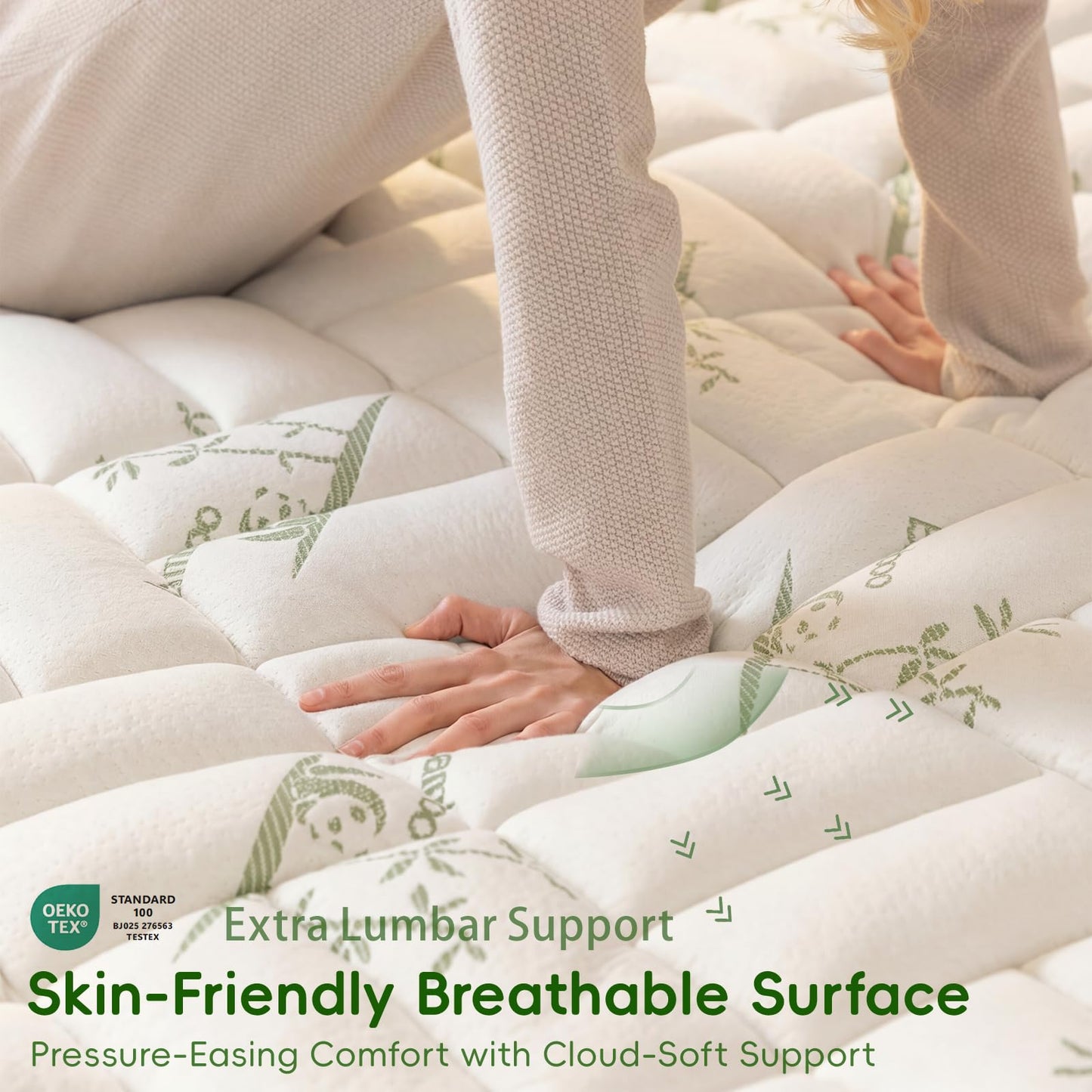 NEWDECO Twin XL Size Mattress Topper Cooling Viscose Made from Bamboo Thick Support Pillow Top Mattress Pad for Back Pain Relief Soft Breathable Mattress Cover with 8-18” Deep Pocket (Green, Twin XL)