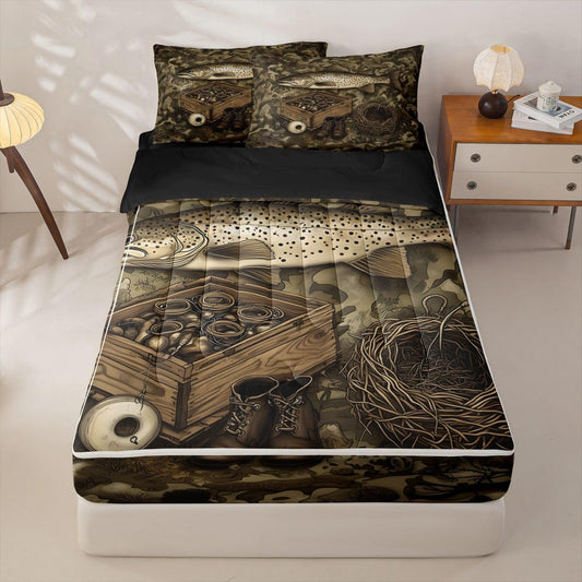 jejeloiu Hunting Fishing Zipper Bedding Cabin Lodge Comforter Set for Kids Boys Girls Twin Size Camo Camouflage Zippered Kids Bedding Set Ultra Soft Wildlife Bed in a Bag