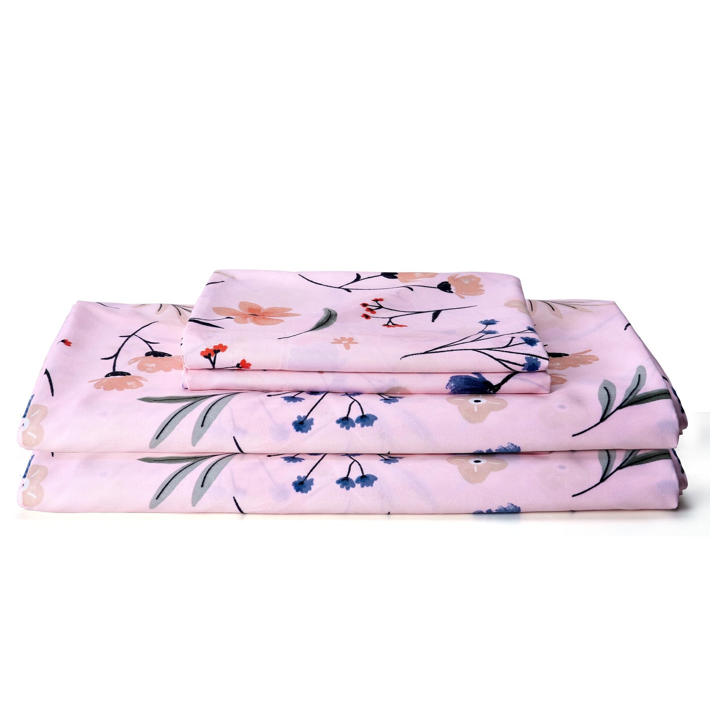 Pink Queen Sheets Set Flower Bed Sheets 4 Piece - Pink Botanical Patterned Sheets Microfiber Bedding Decor - Breathable & Durable Queen Sheet Set Up to16 Inches Deep Pocket Queen Bed Sheets