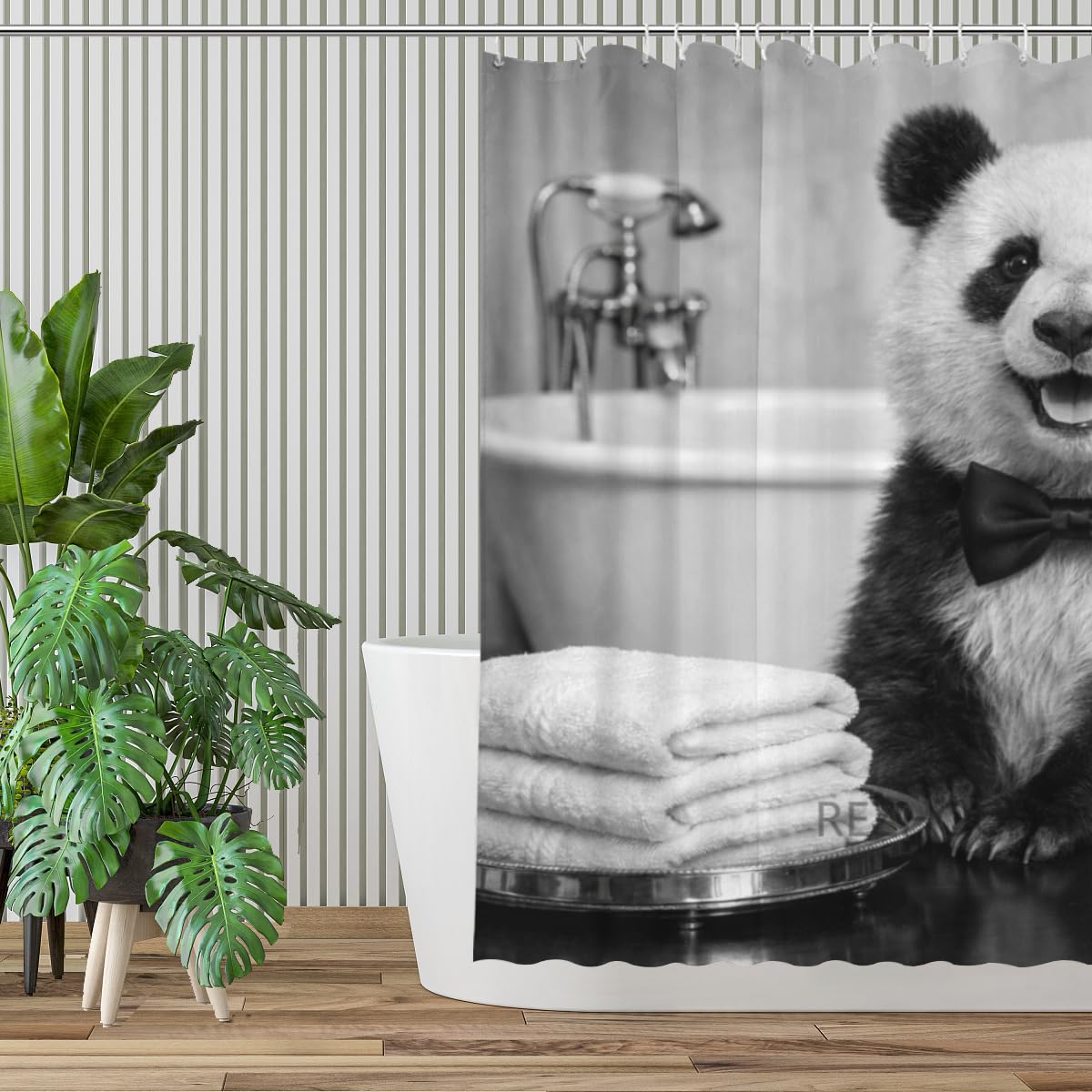 REZHOCH Black and White Shower Curtain 72x72Inch,Fun Panda with Bow Tie Home Bathroom Decor,Animal Luxury Hotel Holiday Waterproof Fabric Modern Bathtub Bath Set with Hooks