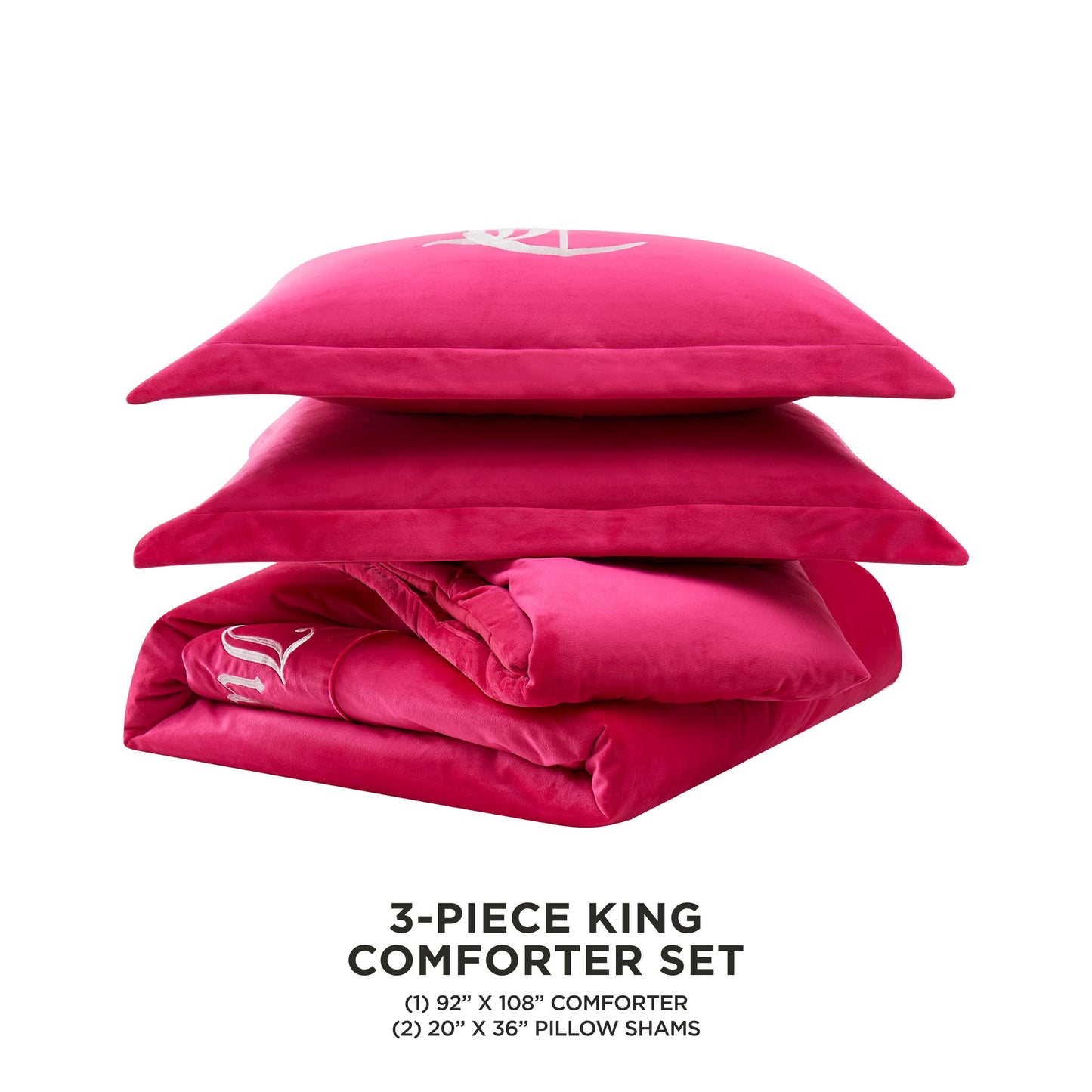 Juicy Couture - Comforter Set - Gothic Design Bedding - King - 3 Piece Set Includes (1) 108" x 92" Comforter and (2) 20" x 36" Shams - Wrinkle Resistant - Premium Bedroom Decor - Hot Pink