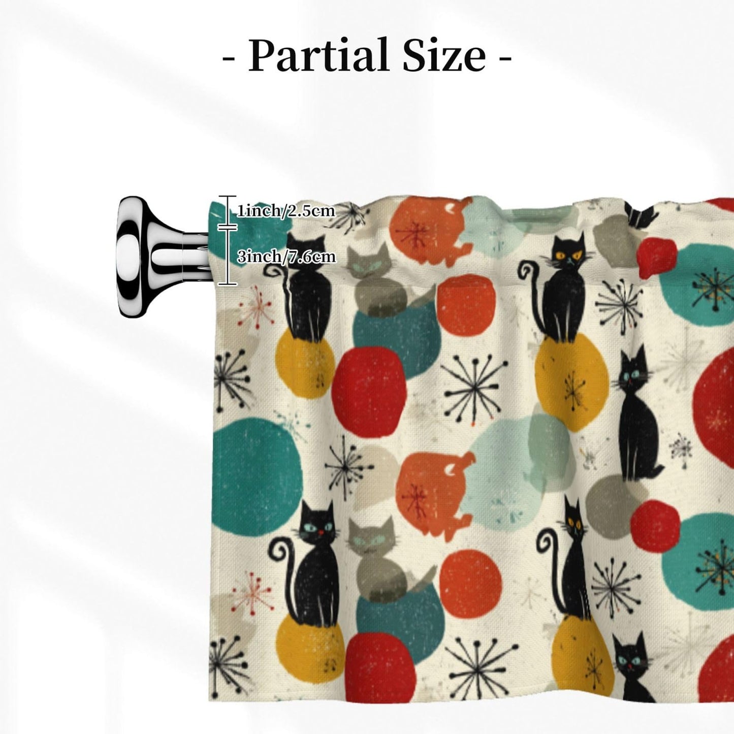 Ecixzyo Cat Mid Century Valance Curtain Window Valance Treatment Decor Small Window Curtains for Bedroom Kitchen Bathroom Living Room 1 Panel 54x18in