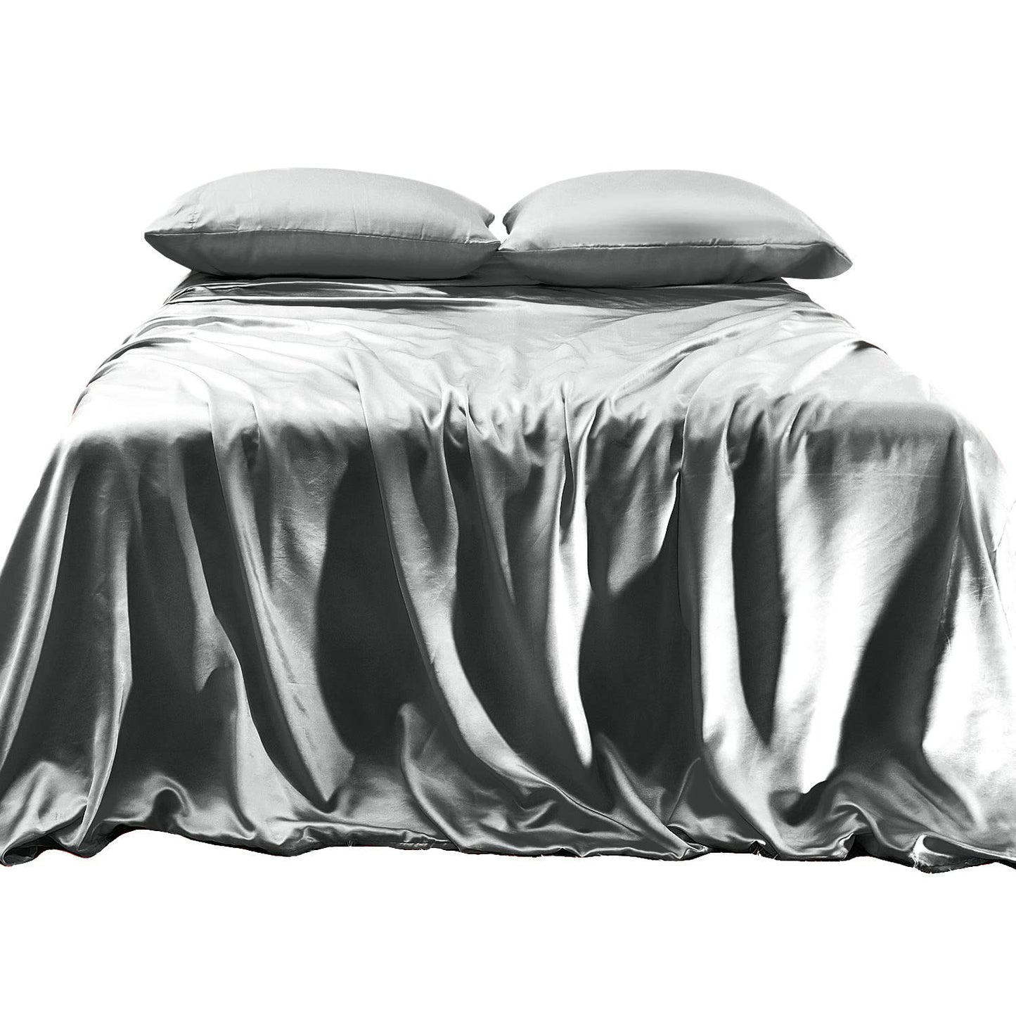 Elegant Comfort Luxurious 4-Piece Silky Satin Sheet Set, Skin and Hair Friendly, Wrinkle, Fade, Stain Resistant with Deep Pockets Fitted Sheet, Cooling Soft Satin Sheet Set, Twin XL, Gray