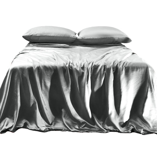 Elegant Comfort Luxurious 4-Piece Silky Satin Sheet Set, Skin and Hair Friendly, Wrinkle, Fade, Stain Resistant with Deep Pockets Fitted Sheet, Cooling Soft Satin Sheet Set, Twin XL, Gray