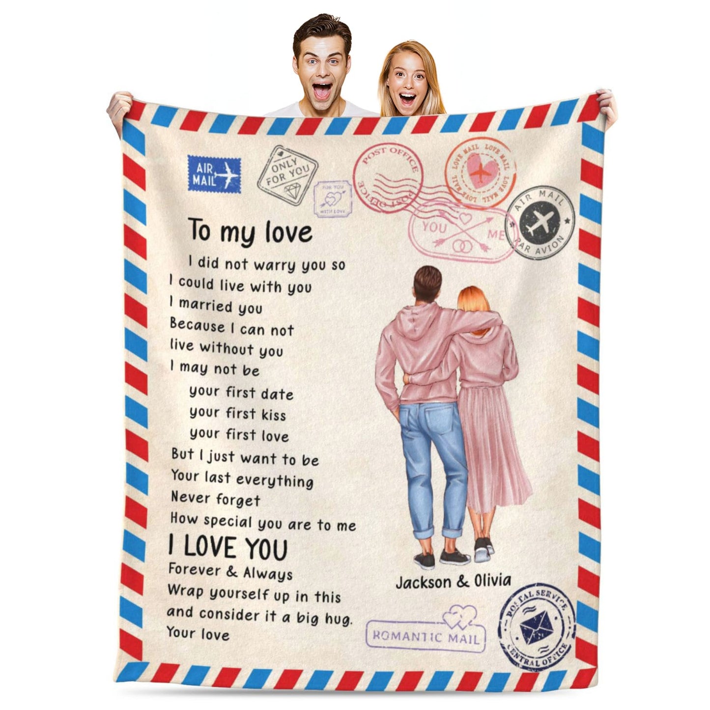 BHSHOH Personalized Couple Blanket for Girlfriend Boyfriend Love Letter Custom Anniversary Blanket Gifts for Husband Wife Wedding Valentine’s Day Gifts Man Woman Throw (02)