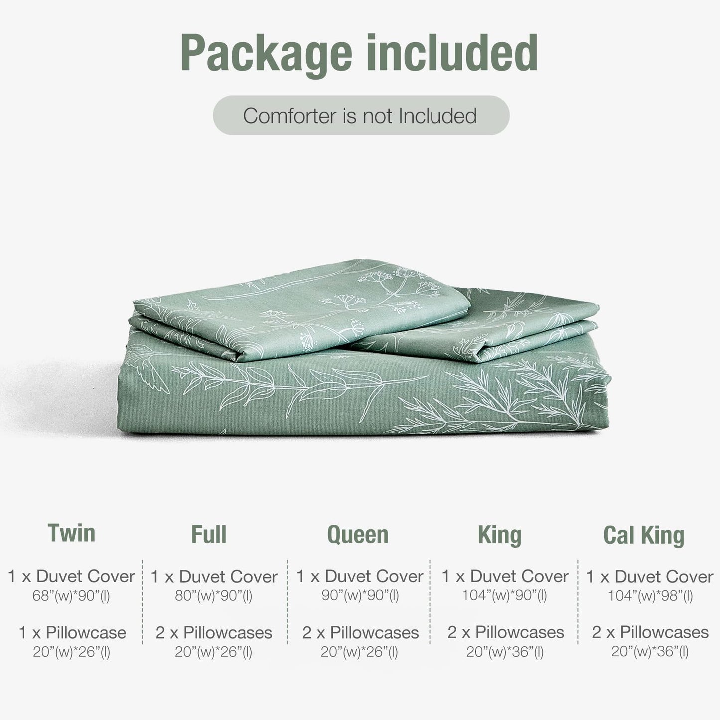 Lekesky Floral Duvet Cover King Size, Sage Green Duvet Cover King Plant Flowers Pattern Bedding Set for All Season, Soft Breathable Duvet Cover with Zipper Closure & Corner Ties