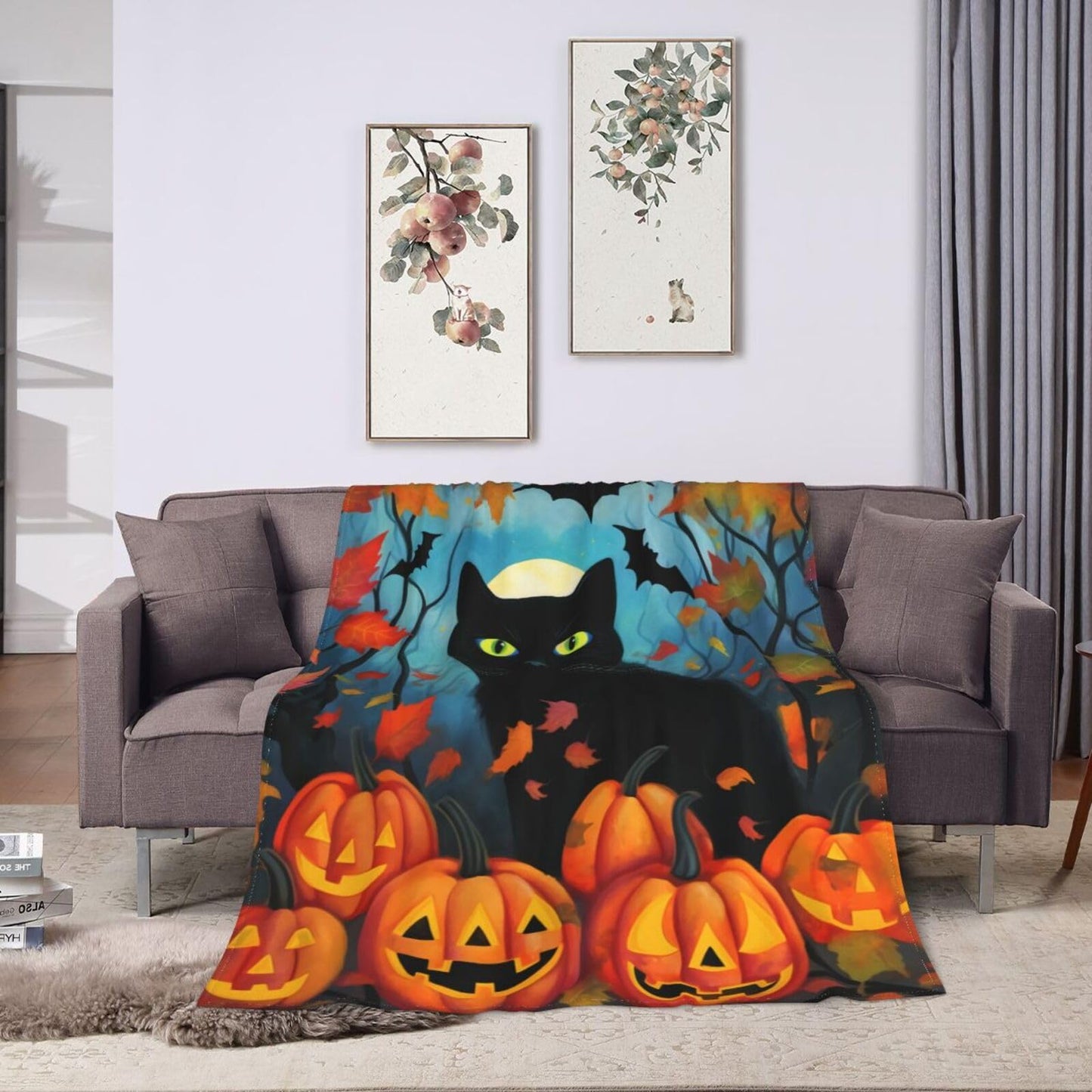 Ouqiuwa Black Cat Throw Blanket Halloween Pumpkin Plush Microfiber Flannel Fleece Blanket 50"x40" for Bed Sofa Couch Camping Travel