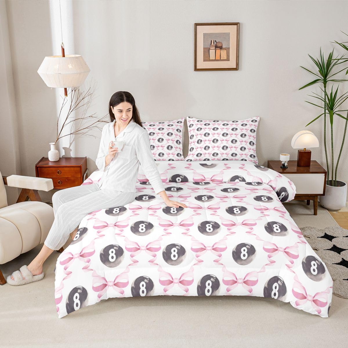 Castle Fairy Billiard Ball Kids Full Comforter Sets,Splicing Bow Tie Reversible Bedding Set for Boys Teens Children,Woman Girls Bowknot Quilt Set 3 PCS,Billiard Lover Duvet Insert,2 Pillow Cases
