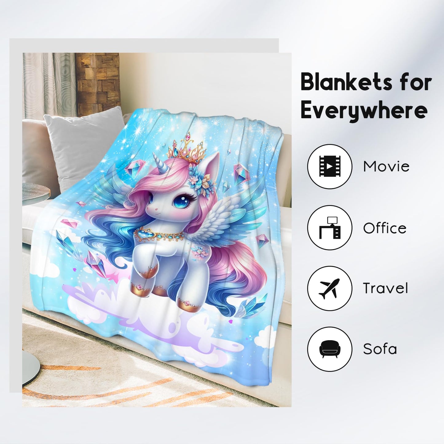 Gifts for Girls, Unicorn Blanket for Kids, Unicorn Fleece Blanket for Girls Daughter, Soft Lightweight Throw for Sofa Couch, 50"x60"