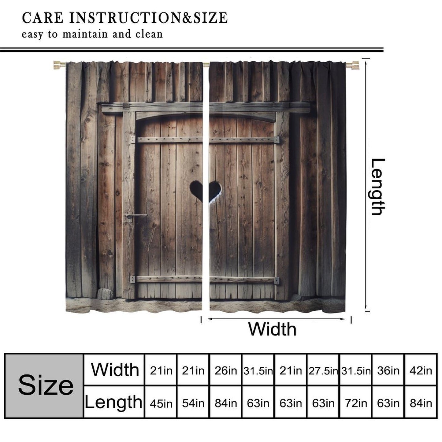 Nanacur Vintage Wooden Door Curtains, Barn Farmhouse Printed Board Cabin Art Plank Rod Pocket Window Treatment for Bedroom Living Room Kitchen Cafe Drapes 41" W X 45" L (No Blackout)