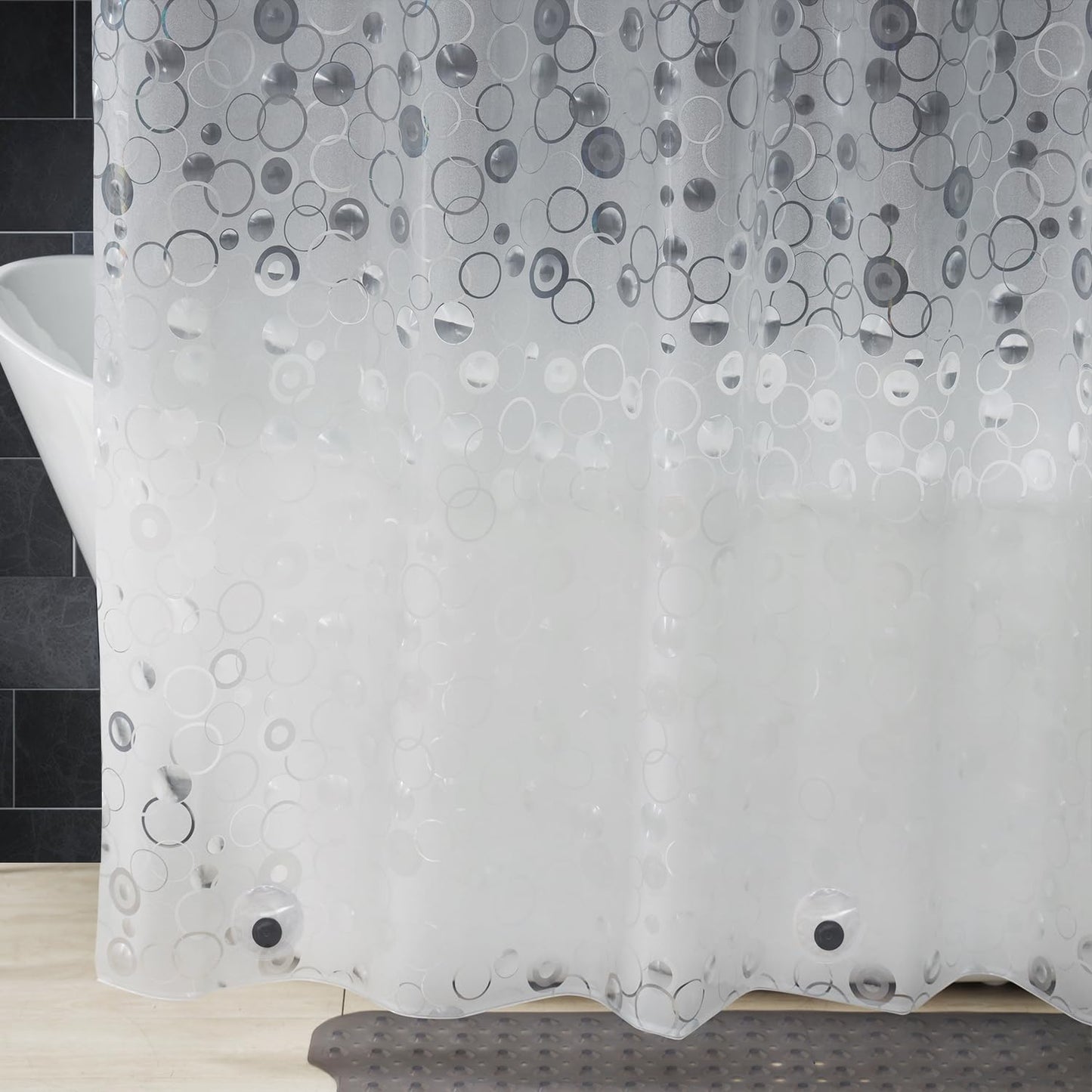 AooHome 72x75 Plastic Shower Curtain Liner - EVA 3D Circle Pattern Design Standard Bathroom Shower Curtain with Hooks, 5 Bottom Magnets, 10G Heavy Duty, Water Repellent, Semi Transparent, 72x75 Inch