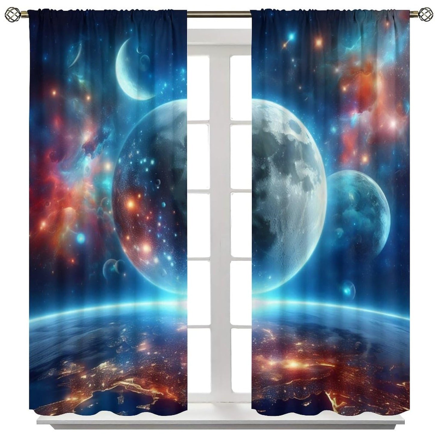 FAOTELY Galaxy Planet Curtains Earth Moon Outer Space Universe Nebula Stars Starry Sky Kids Blackout Window Drapes for Bedroom Living Room Kitchen Cafe Decor （W21xL45 Inch） x2 Panels