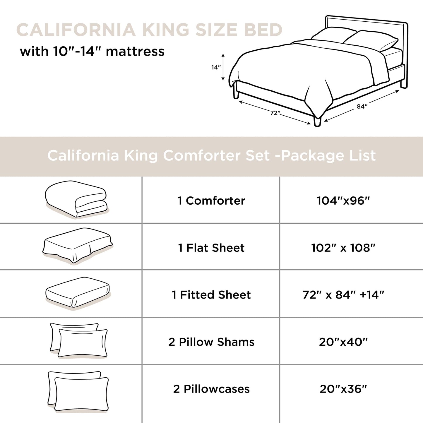 Andency Beige California King Comforter Set - 7 Pieces Cream Bed in a Bag Cal King Bedding Comforter Sets, Summer Solid Soft Lightweight Comforter with Fitted Sheets, Flat Sheets, Pillowcases & Shams