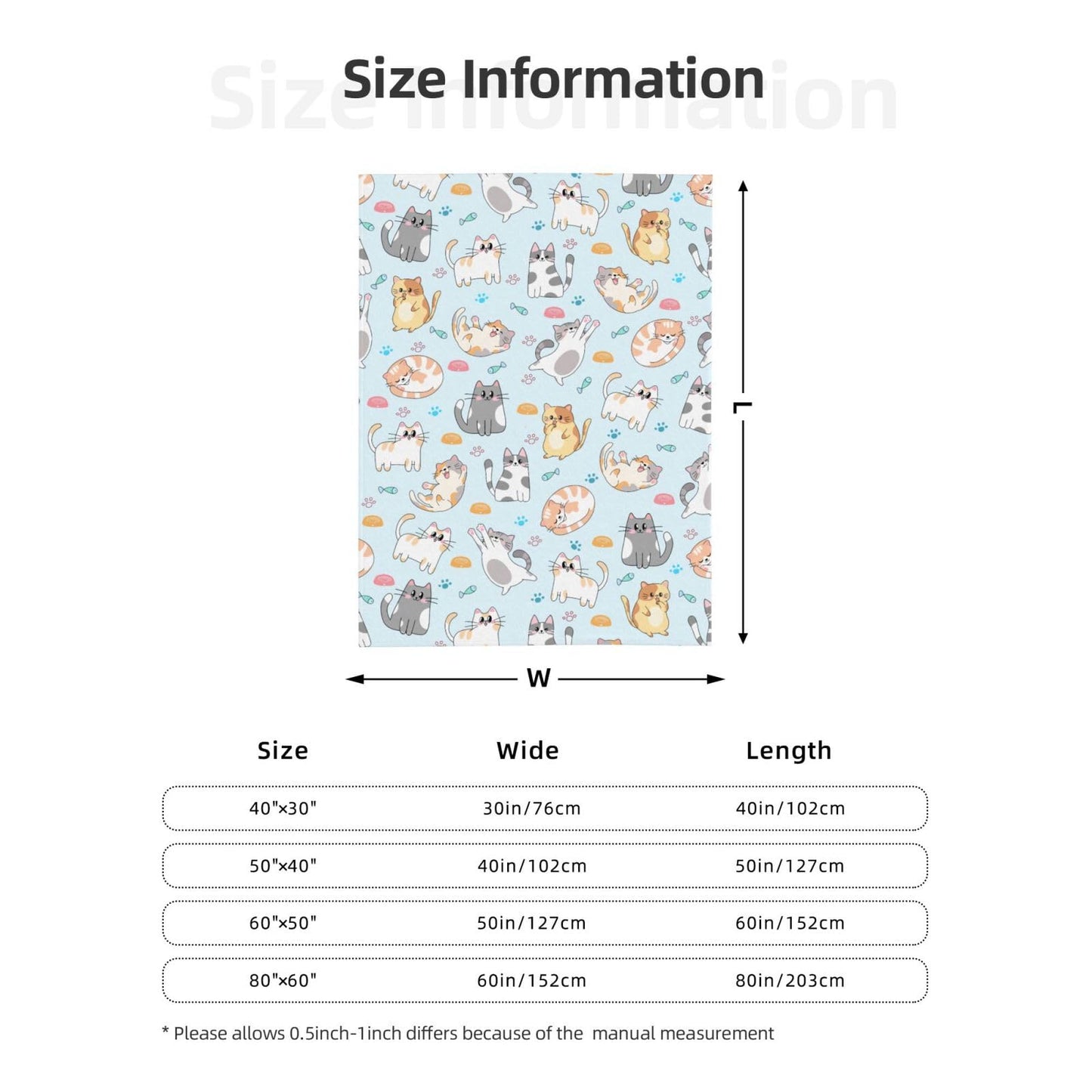 Cute Cat Blanket 50"x40" Cats Throw Blankets Soft Cozy Throws Warm Lightweight Plush Fleece Throw Blanket for Kids Men Women Gift Bed Couch Sofa