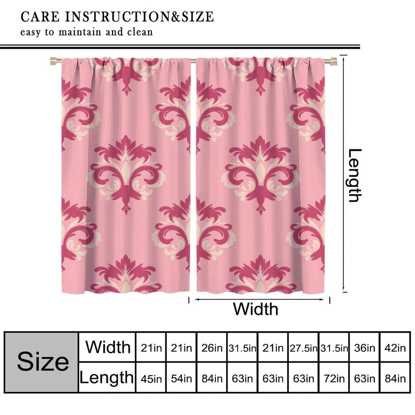 Nanacur Damask Curtains, Modern Damask Gothic Floral Leaves Country Farmhouse Window Drapes, for Living Room Bedroom 42" W X 45" L (Decorative)