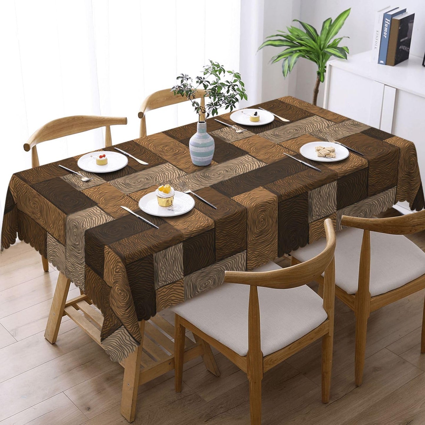 DANSICUINI Brown Beige Rectangle Tablecloth Parquet Pattern Table Cloth Wooden Style Rectangular Tablecloth Table Cover for Dining Kitchen Party 54 x 72 Inch