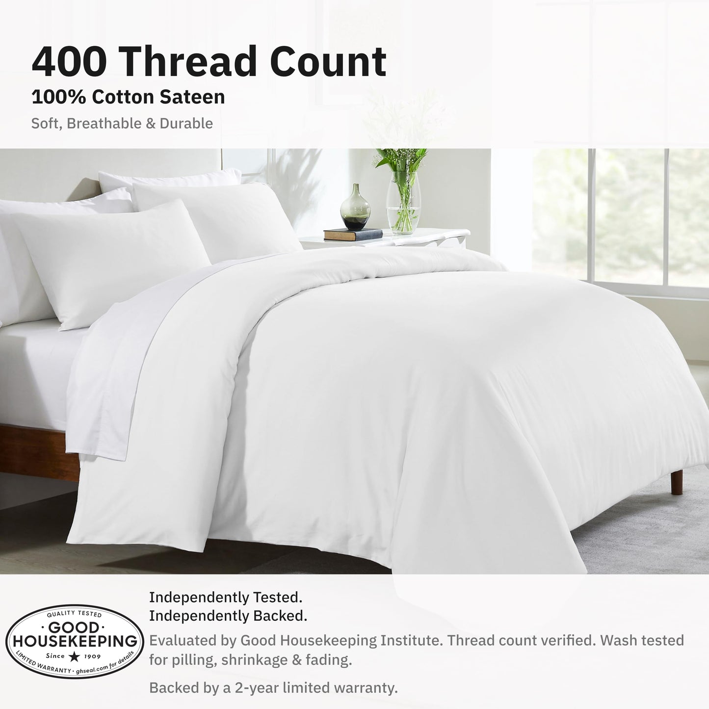 California Design Den 3-Piece King Duvet Cover Set - 400 Thread Count, 100% Cotton Sateen, Soft Duvet Cover King Size Set, Button Closures, Corner Ties, Durable Bedding - Antique White