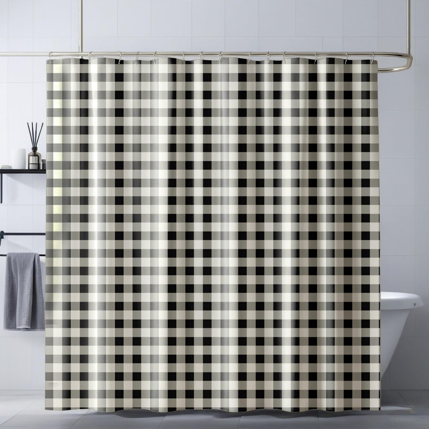 SDIII Black and White Gingham Shower Curtain Set 72x72 Inch Waterproof Microfiber Farmhouse Boho Buffalo Plaid Shower Curtain for Bathroom Decor Checkered