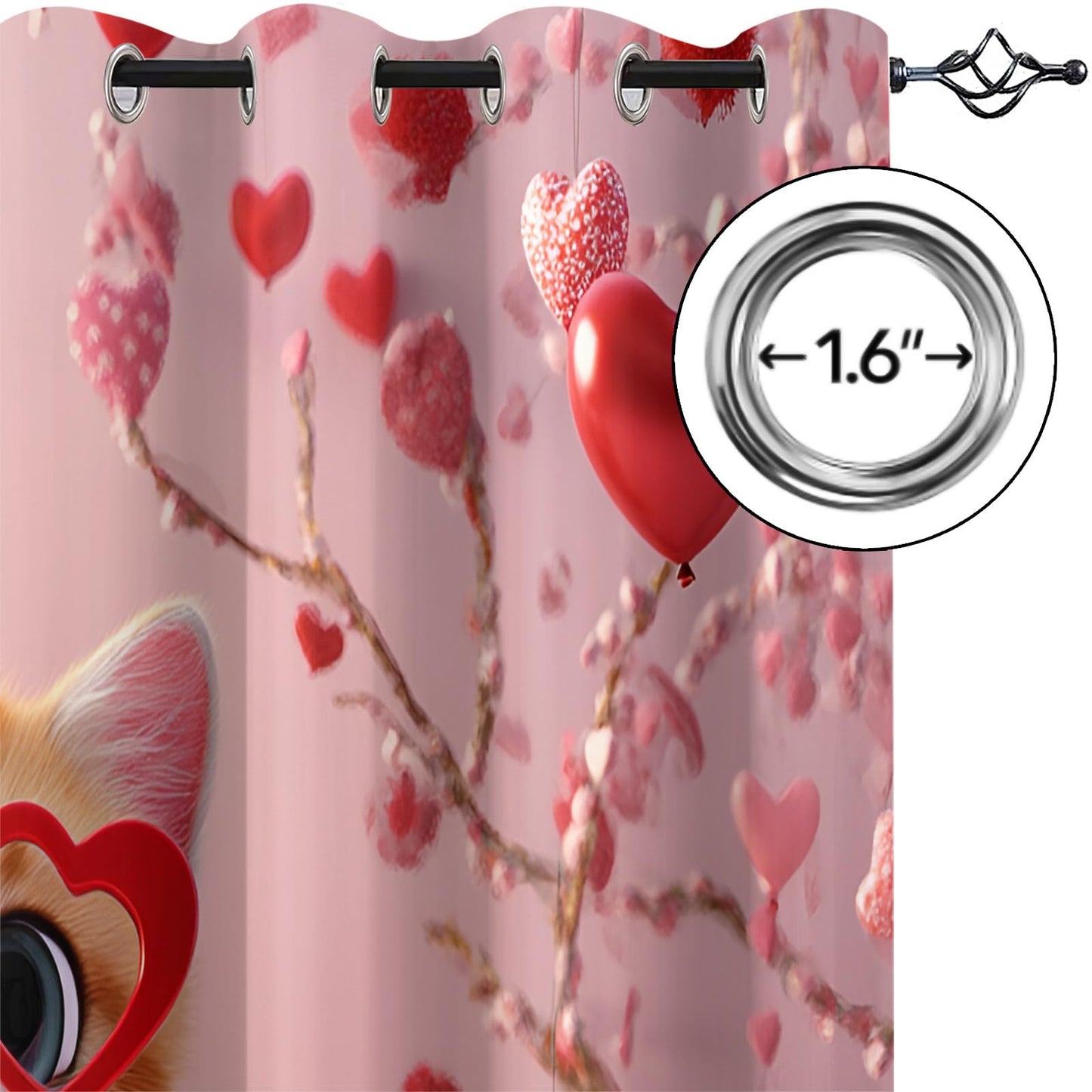 YXQAIED Cat Curtains for Bedroom, Heart-Shaped Rose Blackout Curtains 84 inch Long, Romantic Cartoon Curtain & Home Decor, 3D Printed Room Divider Drape, 2 Panels