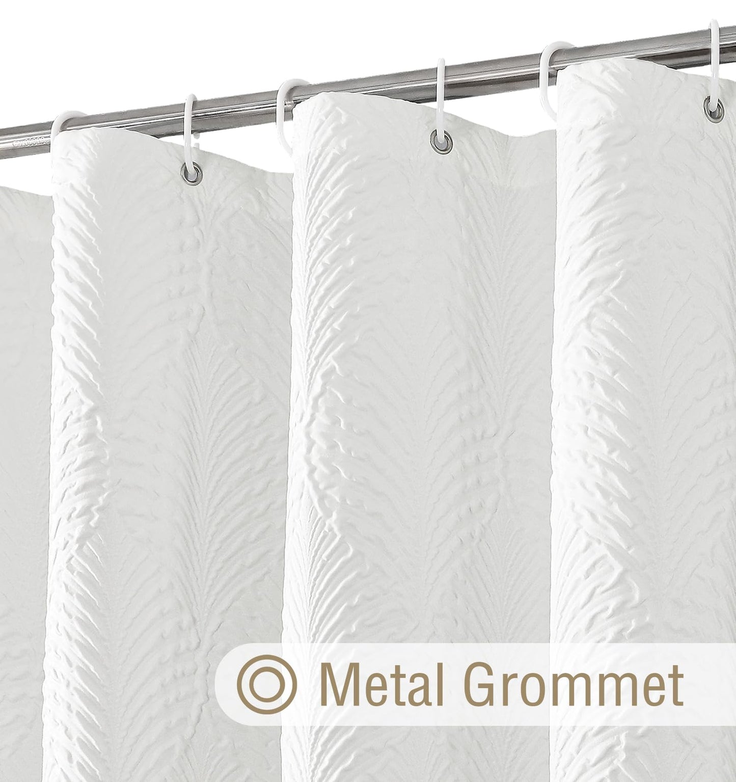 Gibelle White Shower Curtain for Bathroom, 3D Embossed Textured Fabric Shower Curtain, Modern Farmhouse Chic Soft Cloth Shower Curtain Set, 72x72