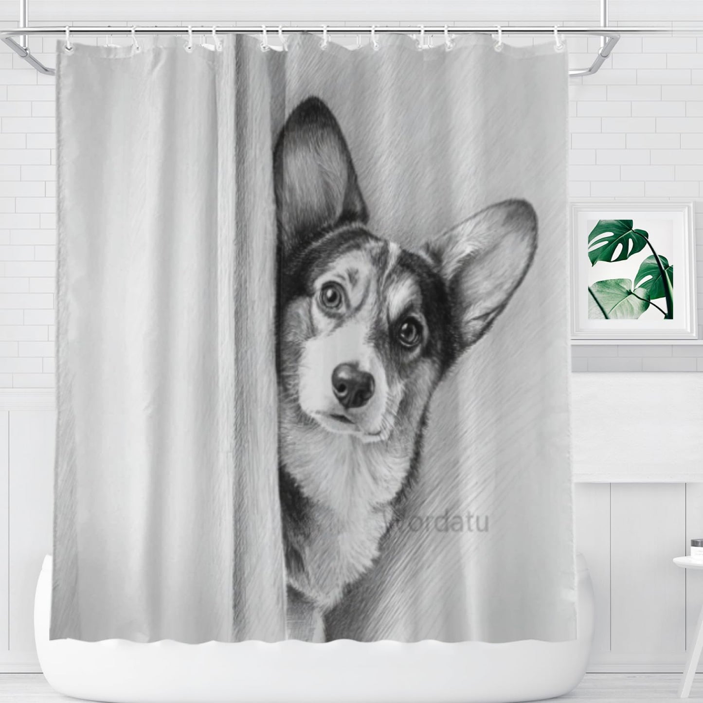 Wordatu Corgi Shower Curtain Bathroom Set 72x72 Inches Taking a Bubble Bath Animal Bath Animal Pet Dog Art Home Decor 12 Hooks