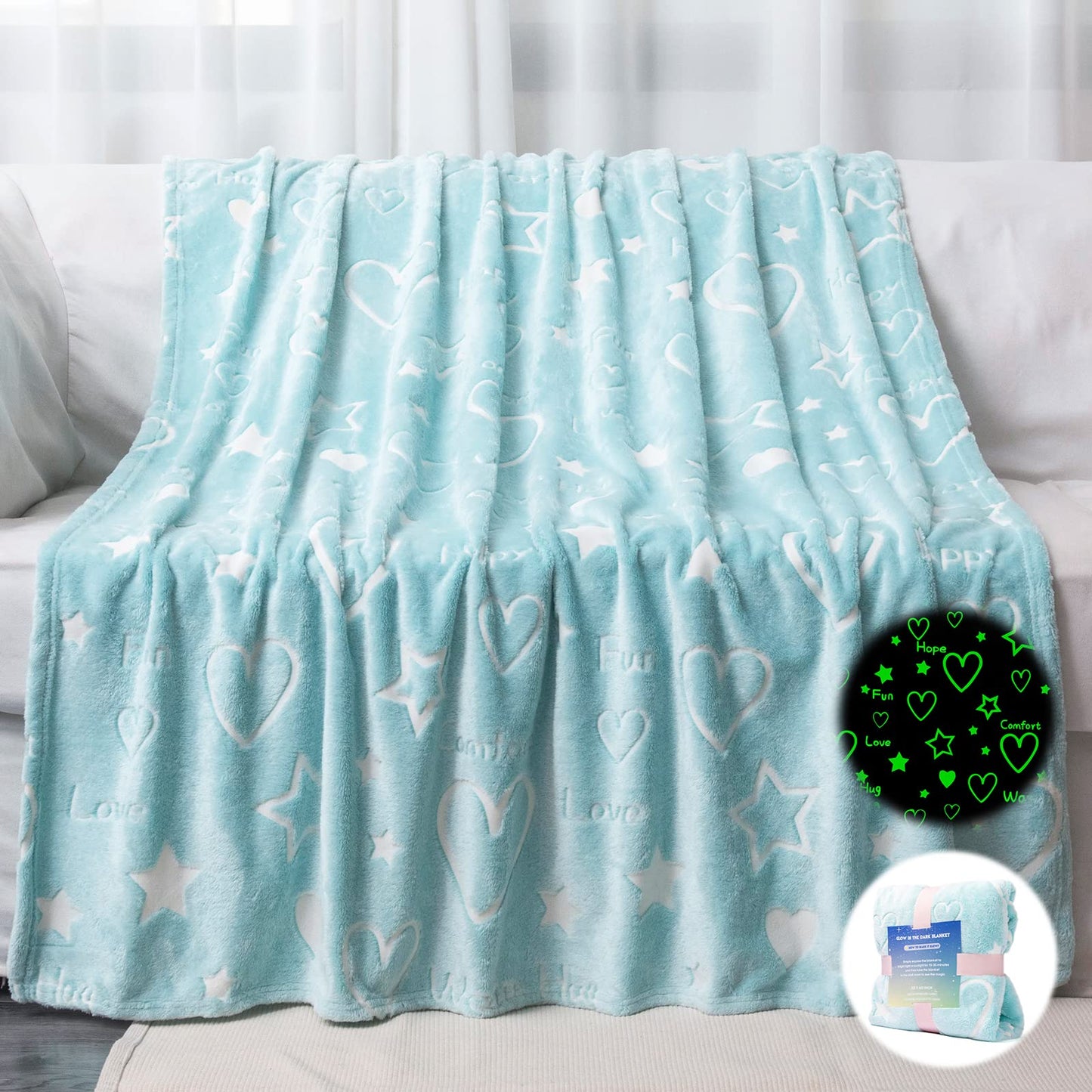 LIFEYJ Glow in The Dark Stars Heart Blanket Gifts for Girls Boys,Soft Blanket 3 4 5 6 7 8 9 10 Year Old Girl Gifts Ideas,Toddler Girl Toys Age 6-8,Easter Gifts for Kids Birthday Gifts Presents,50"x60"