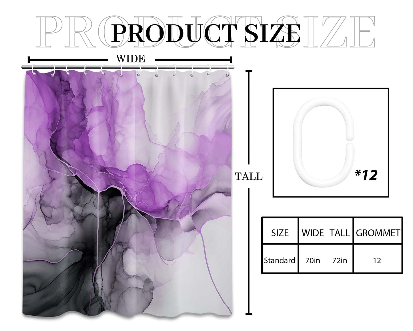 Lvetong Purple Marble Shower Curtain, 70 x 72 in