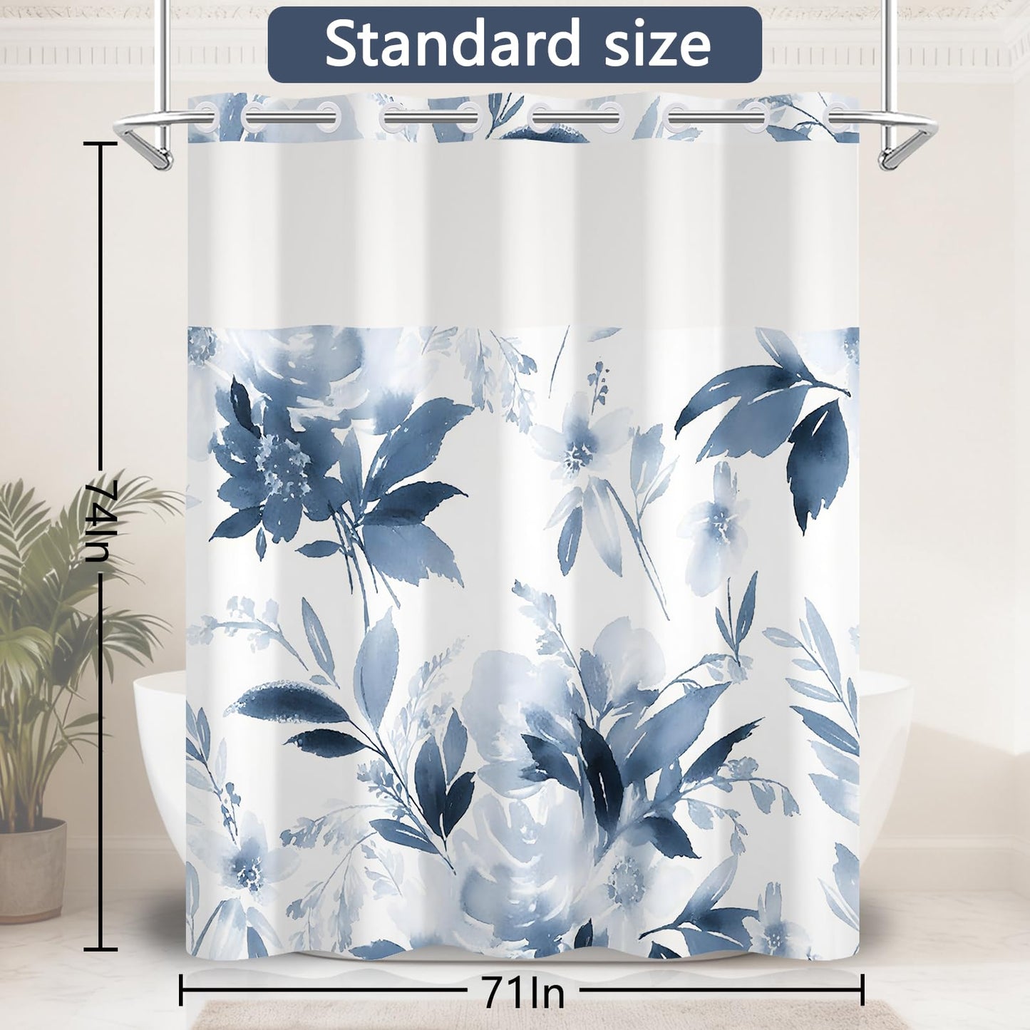 NAEMBCU No Hook Shower Curtain with Snap in Liner 71x74 Inch