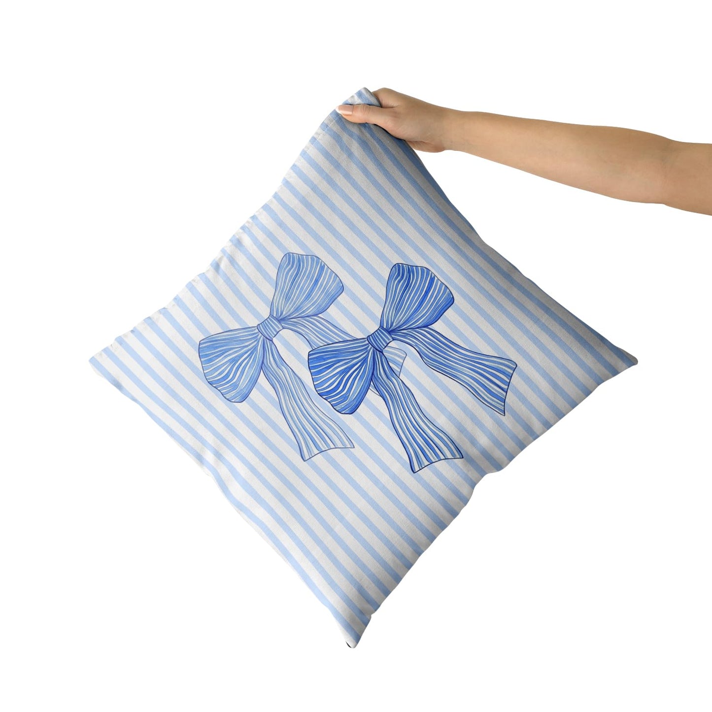 Giwawa Blue Bow Pillow Cover 18x18 Inch Set of 2 Light Blue and White Striped Throw Pillow Covers for Dorm Bedroom Decor, Double Sided Pattern