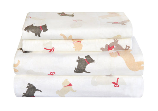 Pointehaven Flannel 170 GSM Sheet Set,Queen Winter Dogs