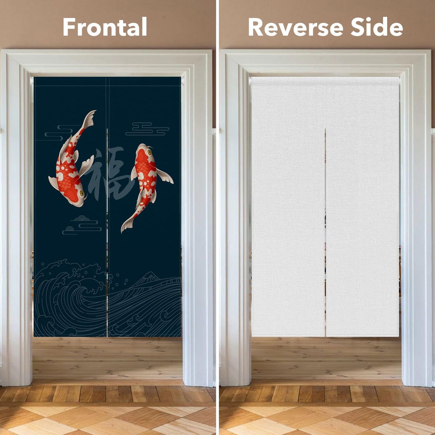 Leowefowa Chinese Koi Fish Doorway Curtain Traditional Fu Carps Printing Window Treatment Feng Shui Japanese Noren Curtain Door Tapestry for Room Privacy Partition Kitchen Home Decor, 33.5"x 70.9"