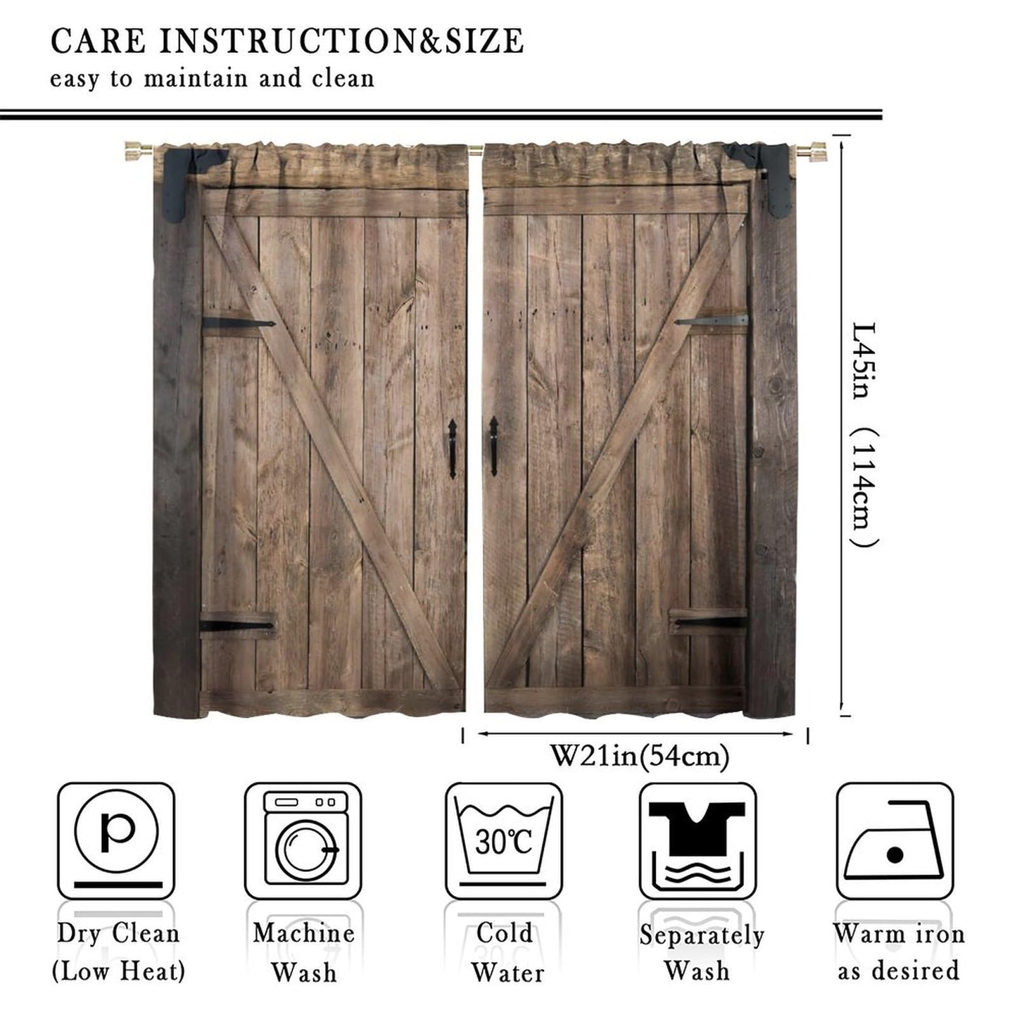 AuiMzoo Vintage Barn Door Blackout Curtains, Farmhouse Old West Rustic Plank Cabin Garage Door, Bedroom Living Room Rod Pocket Curtains42X45 Inch