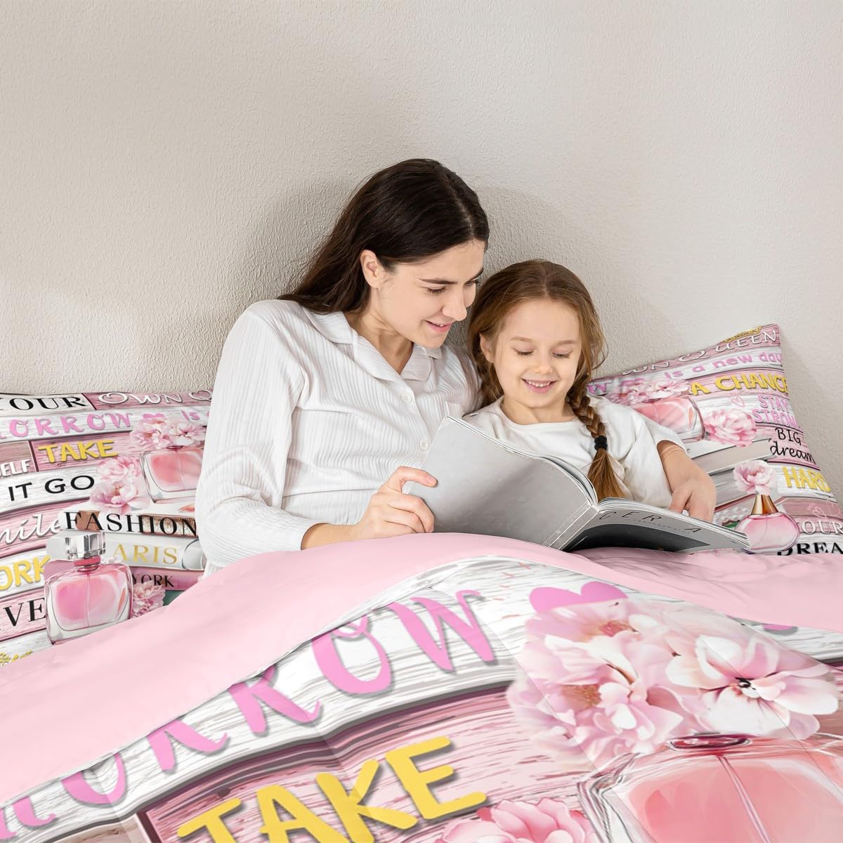Erosebridal Pink Fashion King Bedding Set for Women Girls Kids Girly Aesthetic Modern Comforter Inspirational Quotes Trendy Elegant Coquette Cute Quilt Perfume Paris Preppy Pink Bow Duvet Insert
