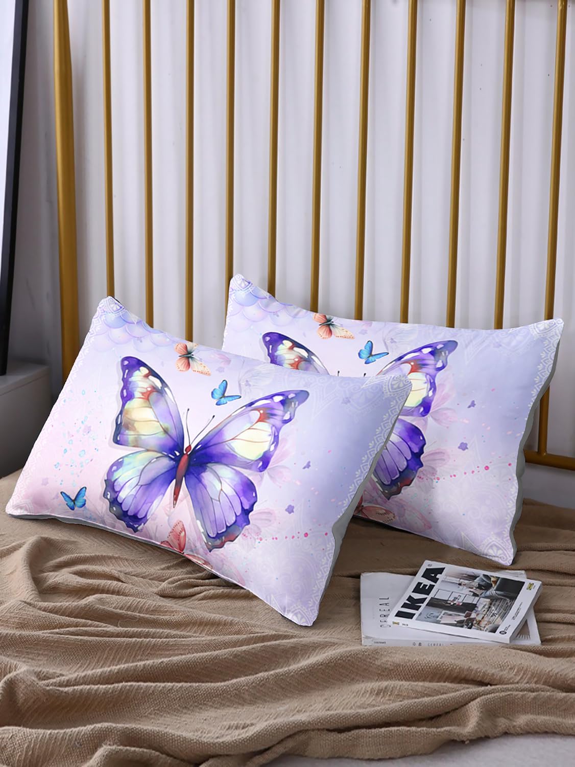 HOSIMA Butterfly Twin Fitted Sheet with 2 Pillowcases, Mandala Twin Bedding Sets for Girls Boys Women Room Decor, Purple Butterfly Bed Sheet with 15-Inch Deep Pockets