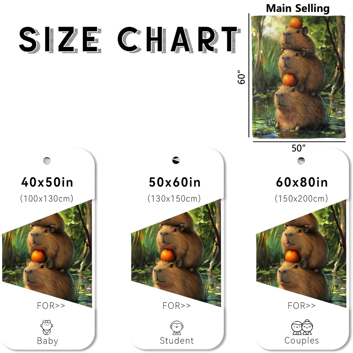 wyxdwh Stacked Capybaras Blanket, Cozy Flannel Cute Capybara and Oranges Throw Blanket for Couch Outdoor, Plush Soft Lightweight Travel Blankets for Bed Decor and Gifts, for Women Kids 50"x60"