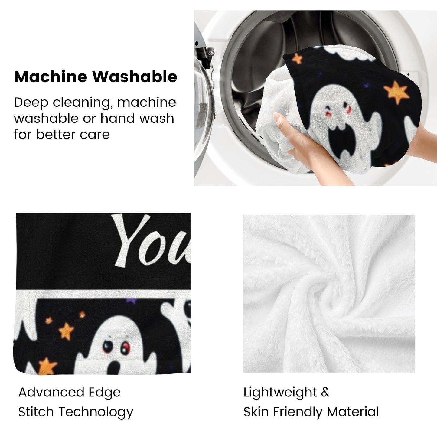 CUSPILO Personalized Halloween Blanket Ghost, Custom Blanket with Text Name, Super Soft Throw Blanket for Couch Bed Sofa, 30"" x 40""