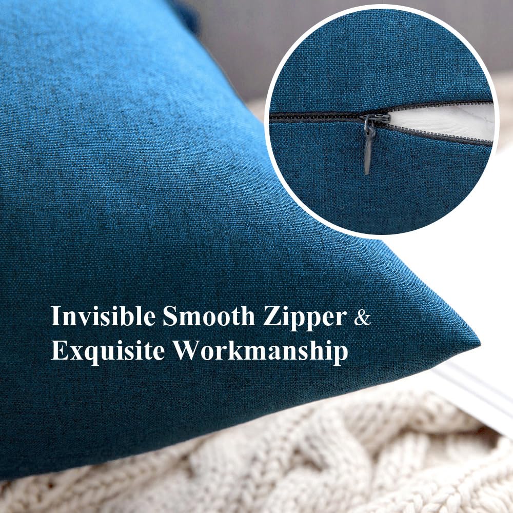 MIULEE Pack of 2 Decorative Outdoor Solid Waterproof Throw Pillow Covers Faux Linen Garden Farmhouse Coastal Cushion Cases for Summer Patio Tent Balcony Couch Sofa 18x18 Inch Blue