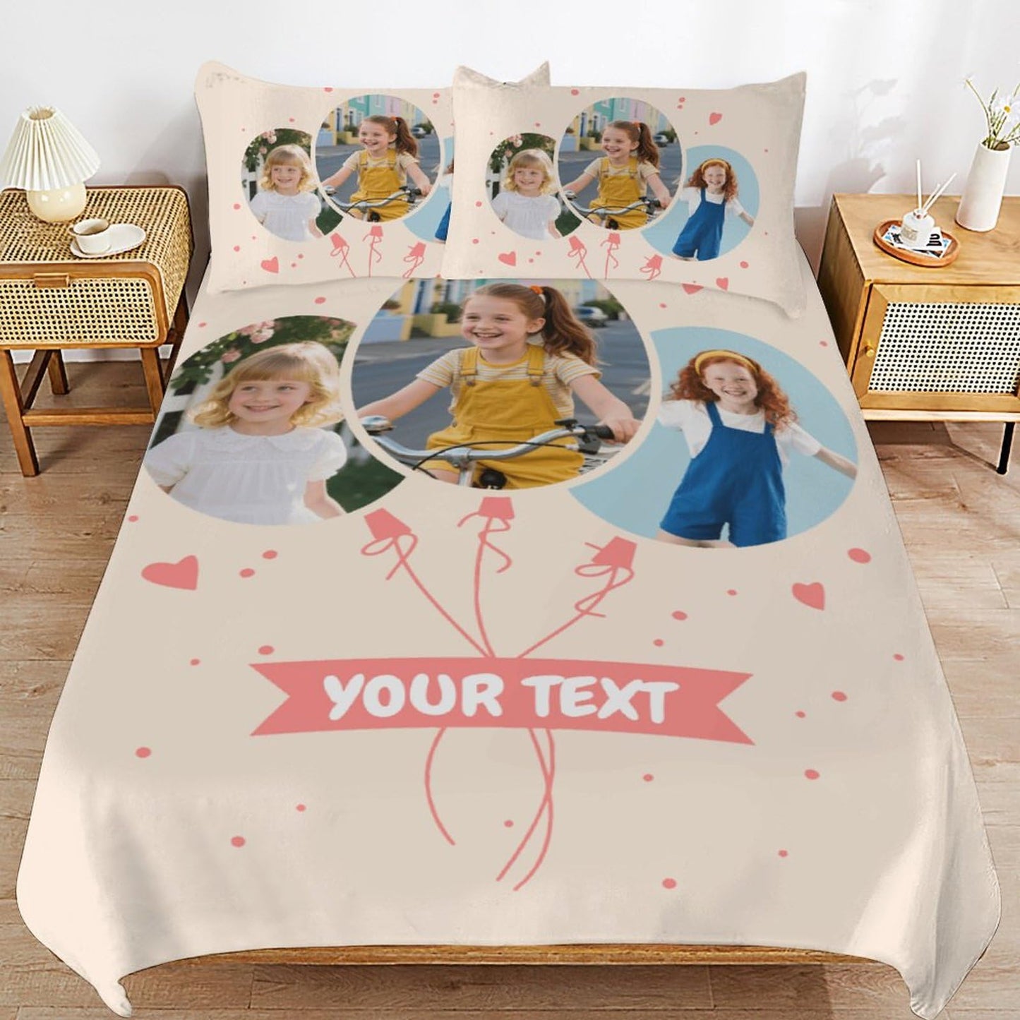 Lonhooker Custom Comforter Set, Custom Three-piece Bed Set Personalized Cover Set 3-Piece with 2 Pillowcases Customized Picture Bedding Sets with Picture Text Logo Universal All Season (Color07)