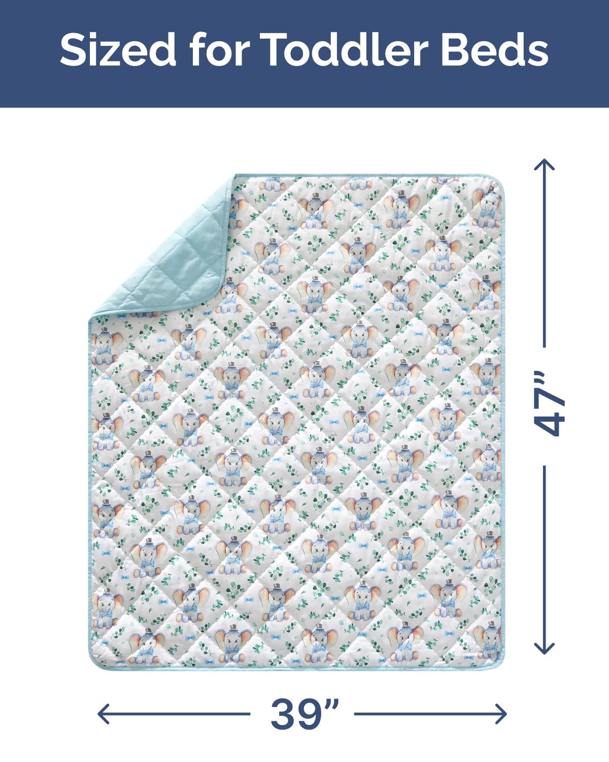 Elephant Toddler Comforter - Down Alternative Toddler Microfiber Comforter - Lightweight & Warm Baby Quilt Blanket - Soft & Breathable - Kids Duvet Insert for Crib, Stroller - Machine Washable - 39x47