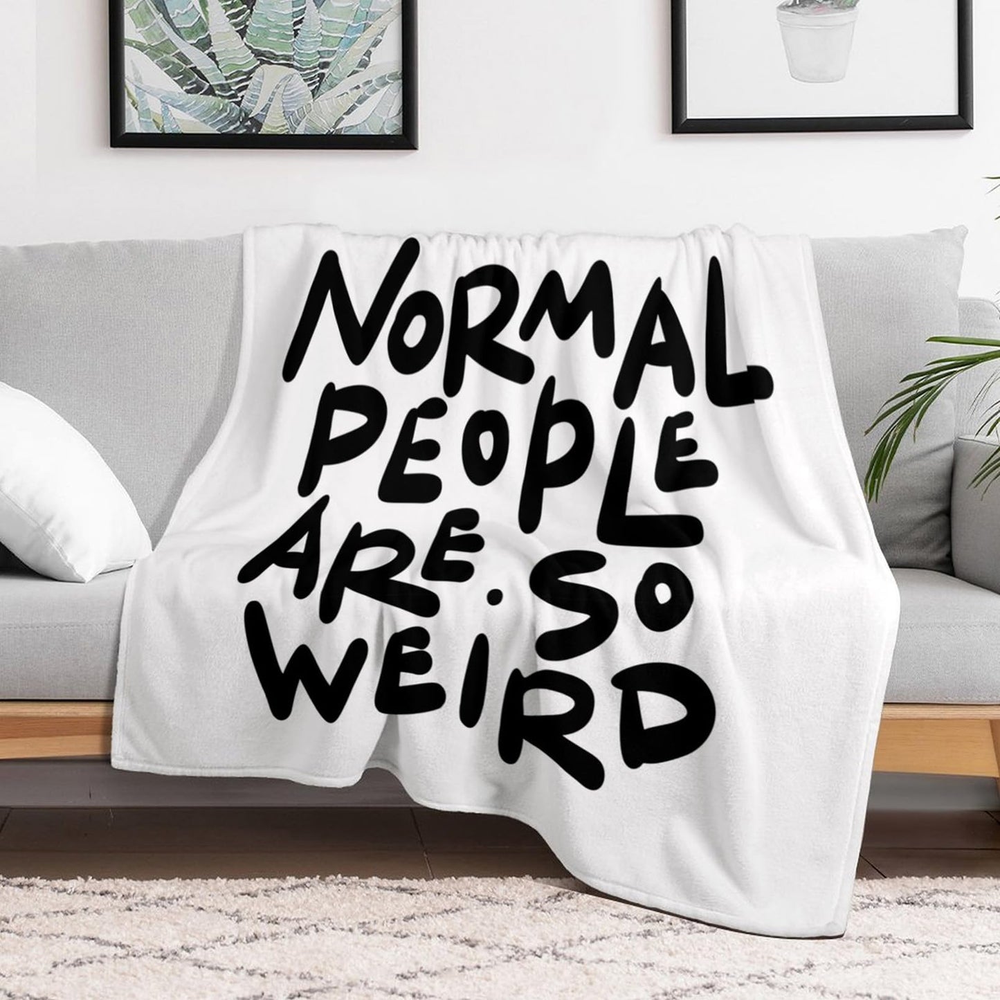 Throw Blanket 50x60 Inch,Normal People are So Weird Funny Hand Written Saying Cozy Soft Lightweight Fuzzy Flannel Blanket 60x50 Inch Suitable for Couch Bed Sofa Living Room in All Seasons